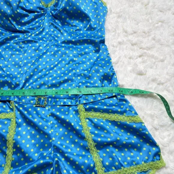 Victoria's Secret Sexy Little Things Y2K Blue Lime Polka Dot Satin  Romper 36B - Picture 6 of 8